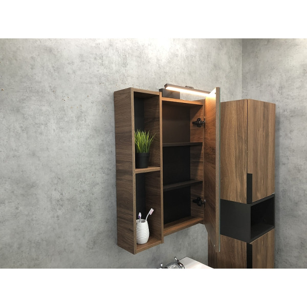 Шкаф зеркальный Comforty Штутгарт 600x145x800 дуб темно-коричневый (00004151036)