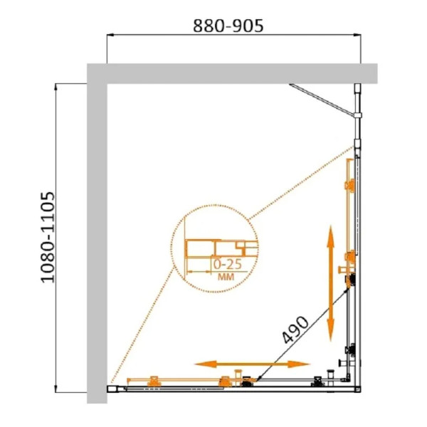 Душевой уголок Cezares Molveno 110x90x195 стекло прозрачное, профиль брашированное золото (MOLVENO-AH-21-90+20-C-BORO-IV)