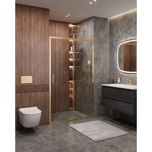 Душевая дверь Cezares Molveno 120x195 стекло прозрачное, профиль брашированное золото (MOLVENO-BF-1-120-C-BORO-IV)