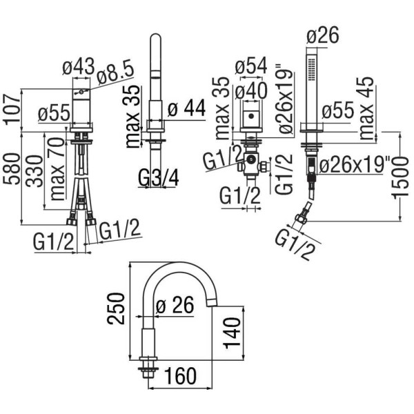 Смеситель для ванны и душа Nobili Live черный (WEBK110/9TBM)