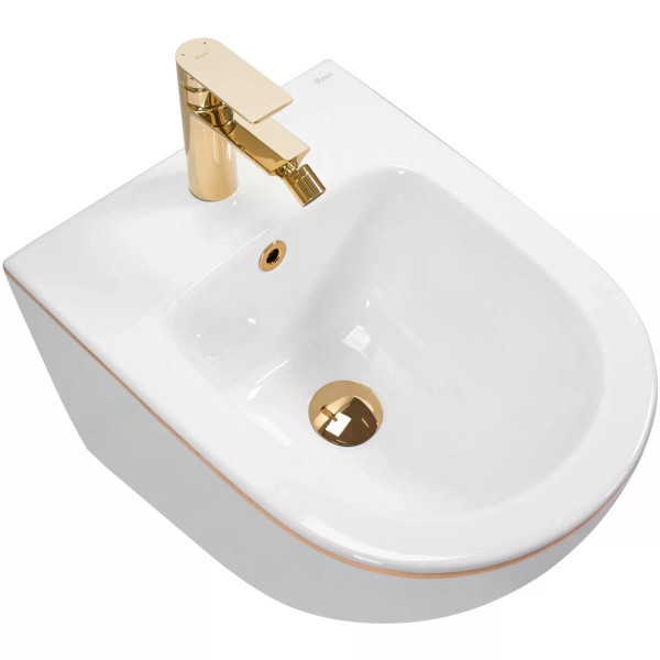 Биде подвесное Rea Carlo mini Gold Edge белое (REA-C6990)
