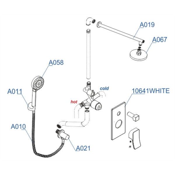 Встраиваемый комплект для душа WasserKRAFT A16067 с верхней душевой насадкой и лейкой Встраиваемый комплект для душа WasserKRAFT A16067 с верхней душевой насадкой и лейкой