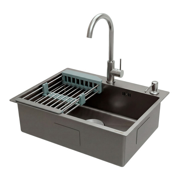 Мойка для кухни Azario Nicole 500х500х220 в комплекте сифон диспенсер коландер серая соты (AZG5050H)