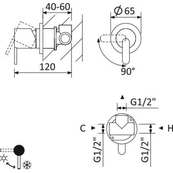 Смеситель для душа Cezares leaf встраиваемый на 1 выход Satinox (LEAF-DIM-L-ST)