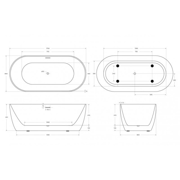 Ванна акриловая BelBagno 170x80 белая (BB413-170-80) Ванна акриловая BelBagno 170x80 белая (BB413-170-80)