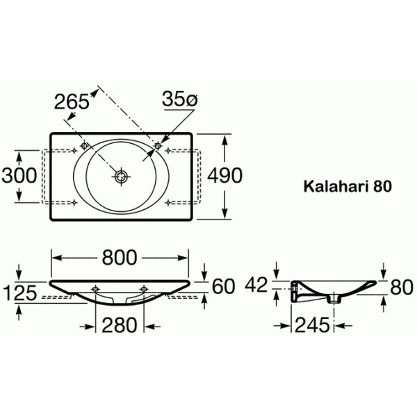 Раковина подвесная Roca Kalahari 800х490х125 (327878000)