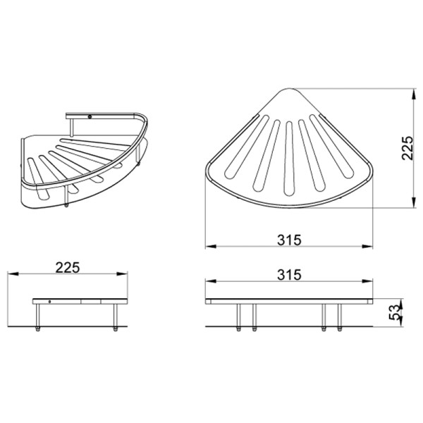 Полка угловая одноэтажная хром Azario (AZ-836) Полка угловая одноэтажная хром Azario (AZ-836)
