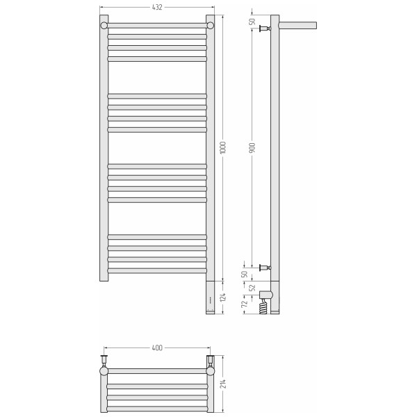 Полотенцесушитель электрический Сунержа Богема 3.0 1000x400 с полочкой провод справа матовый чёрный (31-5807-1040)