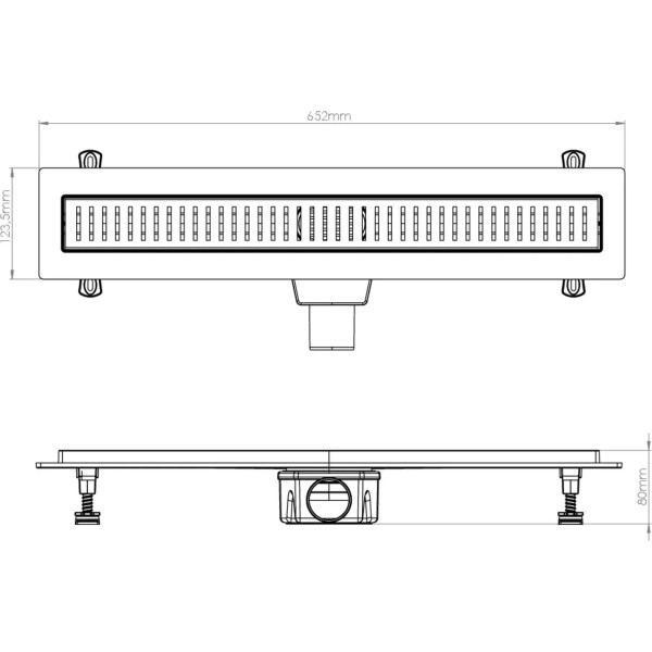 Лоток душевой 600 мм. Nova (боковой слив 360° D50, сухой затвор, решетка из нерж.ст / полоска вертикальная) (5660.005) Лоток душевой 600 мм. Nova (боковой слив 360° D50, сухой затвор, решетка из нерж.ст / полоска вертикальная) (5660.005)