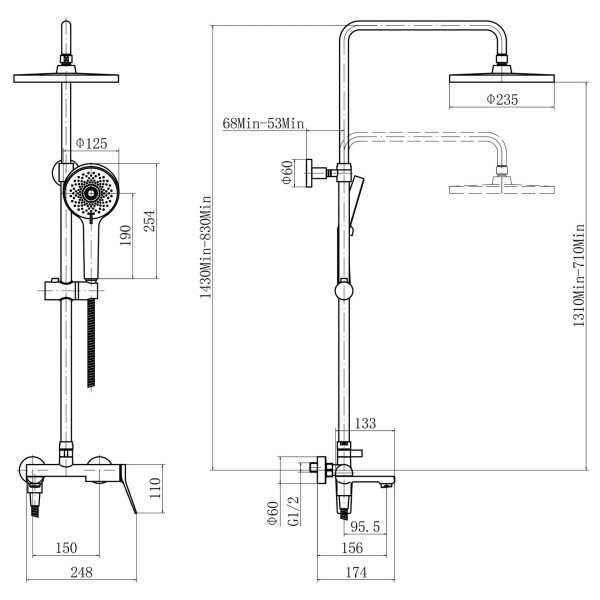 Душевая система Fashun черный (A2486-7) Душевая система Fashun черный (A2486-7)