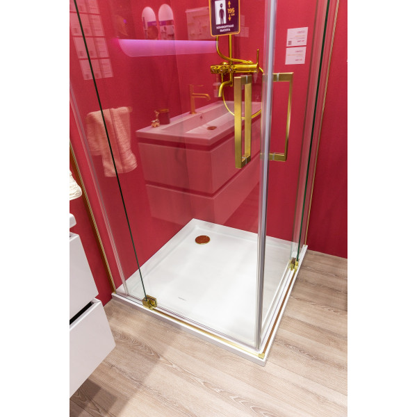 Душевой уголок Cezares Slider 70x80x195 стекло прозрачное, профиль брашированное золото (SLIDER-AH-2-70/80-80/90-C-BORO)