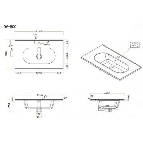 Раковина встраиваемая BelBagno 81,5 белая (LOV-800-LVB) Раковина встраиваемая BelBagno 81,5 белая (LOV-800-LVB)