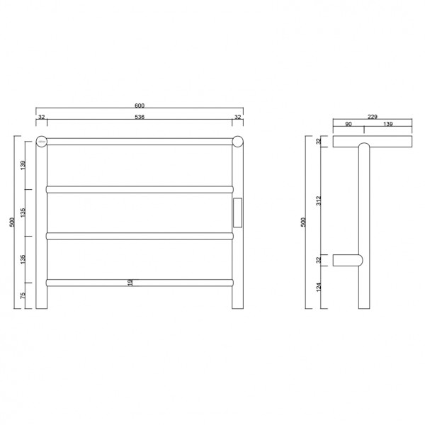 Полотенцесушитель электрический Abber Standard 600x500 хром (AH4614)
