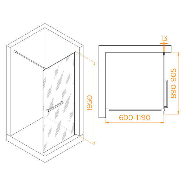 Душевое ограждение RGW Walk In 90x195 стекло прозрачное, профиль хром (35104009-11)