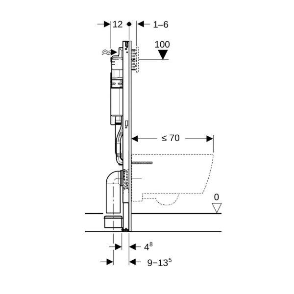 Инсталляция для подвесного унитаза Geberit Duofix 112 см со смывным бачком скрытого монтажа Sigma 12 см (111.950.00.6)