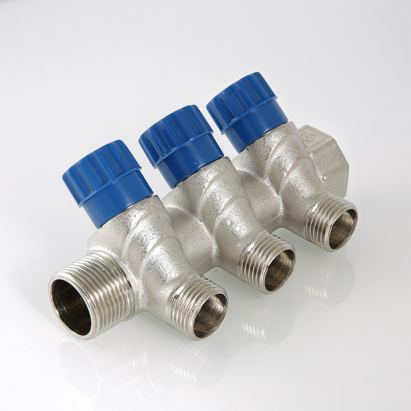 Коллектор 3 отв. регулируемый 3/4"*1/2"Н Valtec (никель, с комплектом ручек) (VTc.560.N.0503) Коллектор 3 отв. регулируемый 3/4"*1/2"Н Valtec (никель, с комплектом ручек) (VTc.560.N.0503)