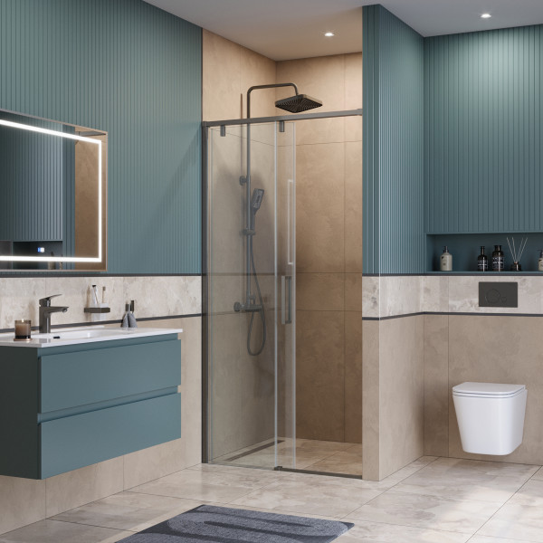 Душевая дверь BelBagno Soft Close-1 100x200 стекло прозрачное, профиль оружейная сталь матовая (SOFT_CLOSE-1-BF-1-100-C-GM)