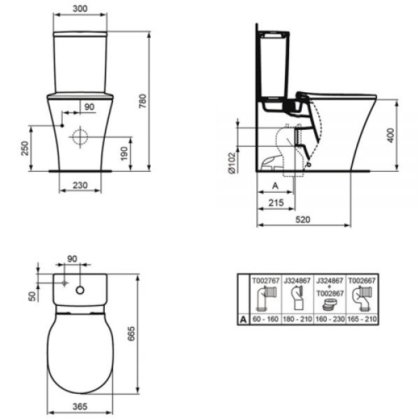 Унитаз напольный Ideal Standard Connect Air AquaBlade 365х665х400 без бачка (E013701)