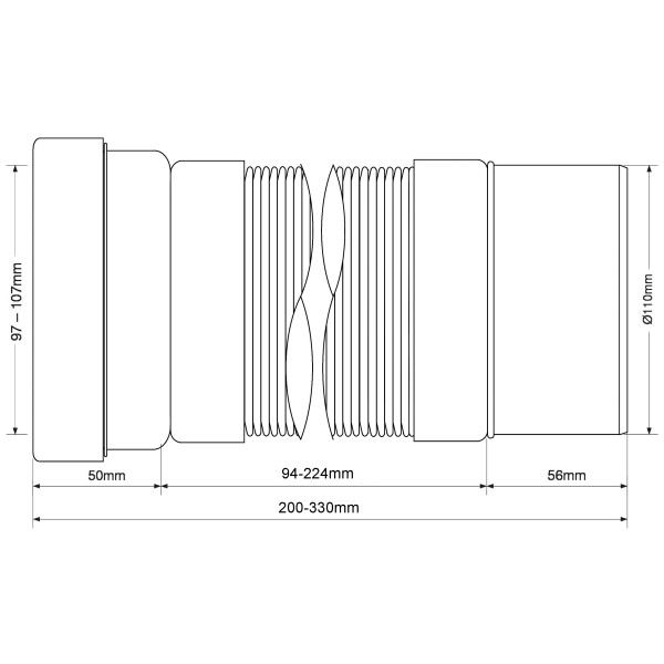 Отвод для унитаза гофр. McAlpine 200-330 мм. (гл. конец) (MRWC-F20P)