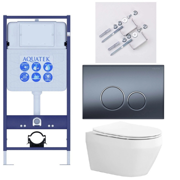 Комплект нсталляция c унитазом Aquatek Лея Т рама Standard INS-0000012, клавиша KDI-0000035 ,KKI-0000002 крепёж+унитаз Лея AQ1199T-00 с тонким сиден