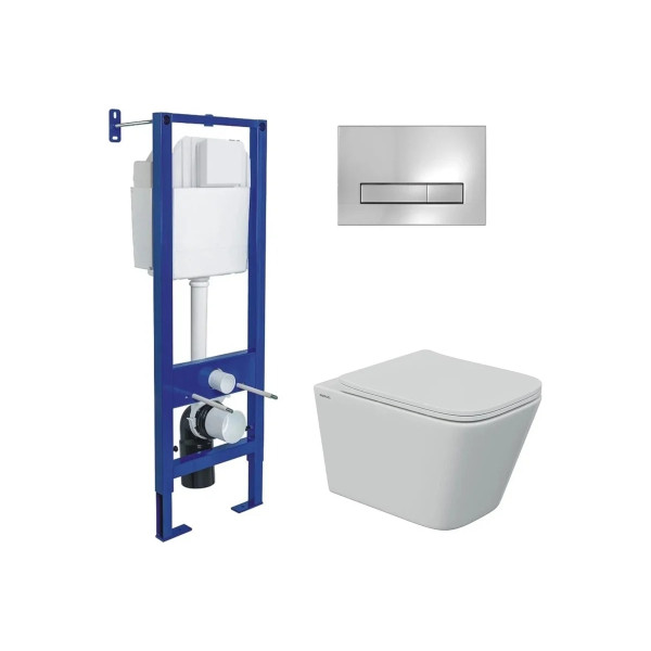 Комплект инсталляция с унитазом Berges Atom Line кнопка глянцевый хром, унитаз Floe S Rimless 51 см, сиденье с soft-close (043348) Комплект инсталляция с унитазом Berges Atom Line кнопка глянцевый хром, унитаз Floe S Rimless 51 см, сиденье с soft-close (043348)