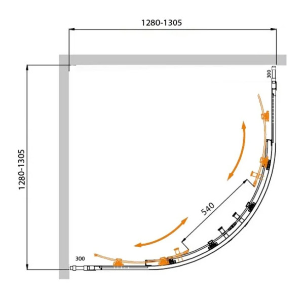 Душевой уголок Cezares Molveno 130x130x195 стекло прозрачное, профиль оружейная сталь (MOLVENO-R-22-100+30-C-GM-IV)