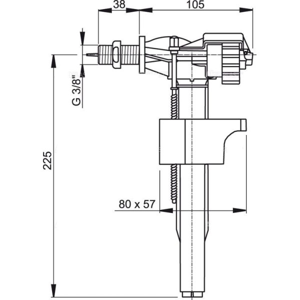 Клапан впускной AlcaPlast с боковой подводкой 3/8" (латунь) (A16-3/8")