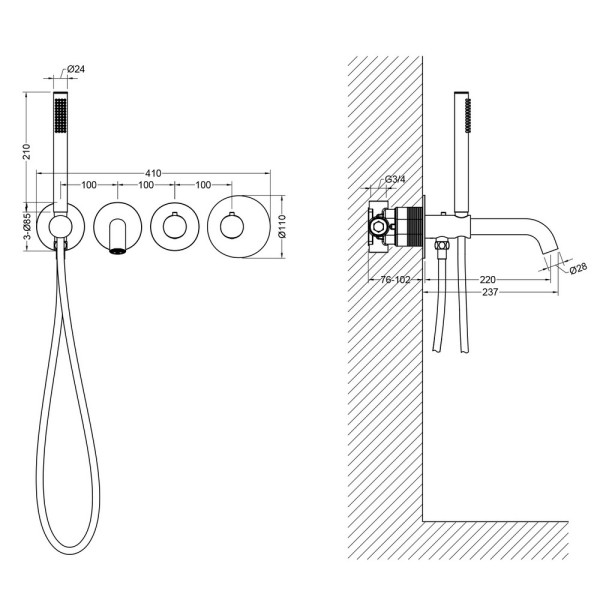 Смеситель для ванны и душа Timo Saona золото матовое (2324/17YSM) Смеситель для ванны и душа Timo Saona золото матовое (2324/17YSM)