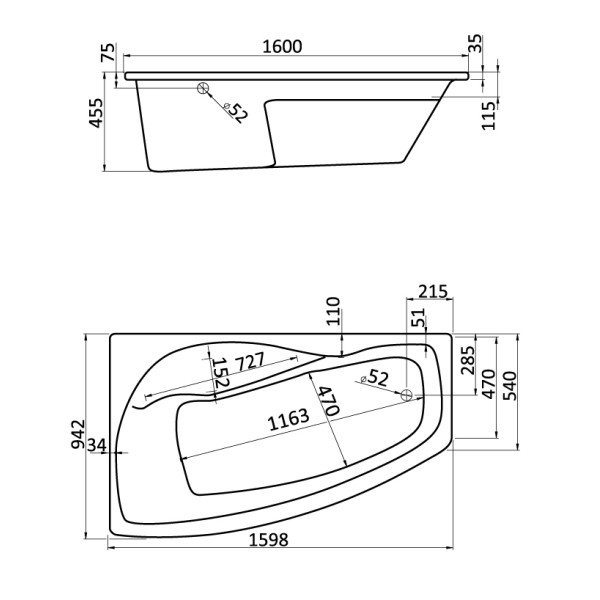 Ванна акриловая Santek Майорка XL 1600х950х455 L (1WH111991)