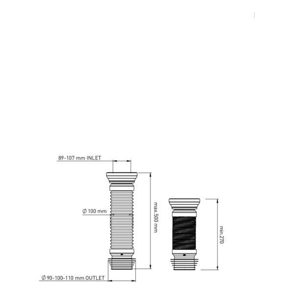 Отвод для унитаза гофрированный Nova 110 мм. с манжетой (L=500 мм.) (7012)
