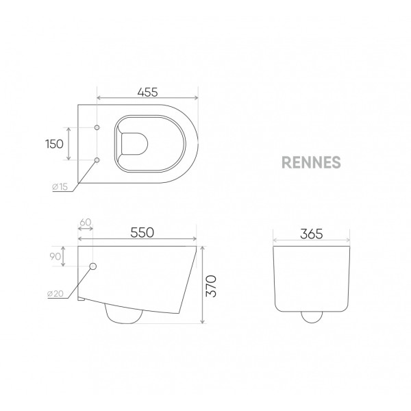 Унитаз подвесной Creo  Rennes 2.0 с сиденьем микролифт (COMBO-RE1100R с RE1001T)