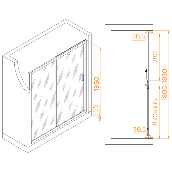Душевая дверь RGW Passage 180x195 стекло прозрачное, профиль черный (350801618-14)