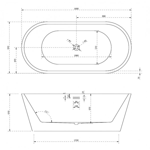 Ванна акриловая отдельностоящая Abber 160х80 белая (AB9203-1.6)