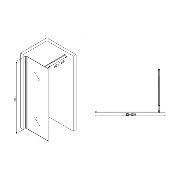 Душевая стенка Abber Immer Offen 120x200 стекло прозрачное, профиль черный (AG61120B8) Душевая стенка Abber Immer Offen 120x200 стекло прозрачное, профиль черный (AG61120B8)