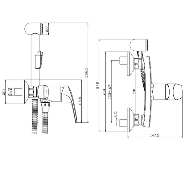 Смеситель с гигиеническим душем Rossinka RS 45 хром (RS45-52)