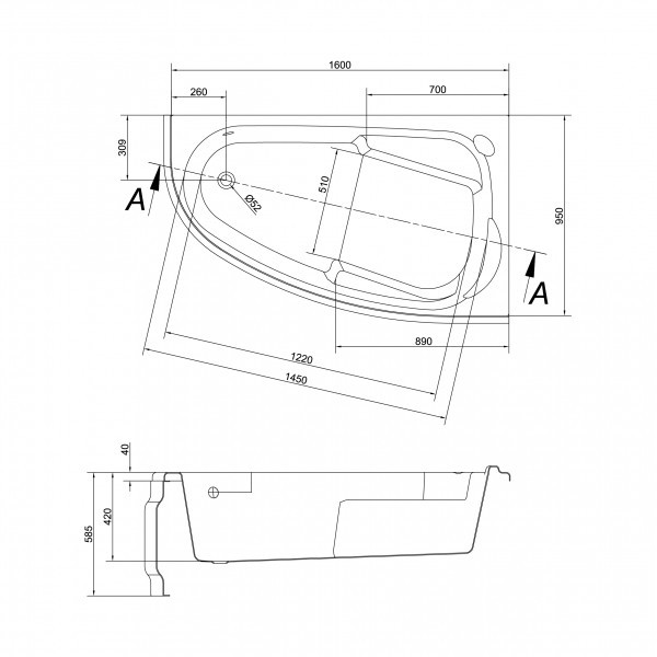 Ванна акриловая Cersanit Joanna 1600х950х420 R (WA-JOANNA*160-R)