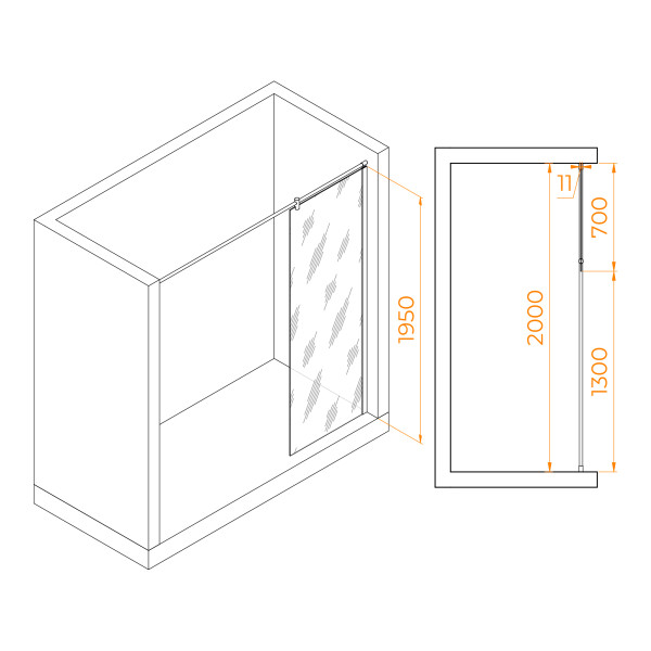 Душевое ограждение RGW Walk In 70x195 стекло прозрачное, профиль хром (351003307-11)
