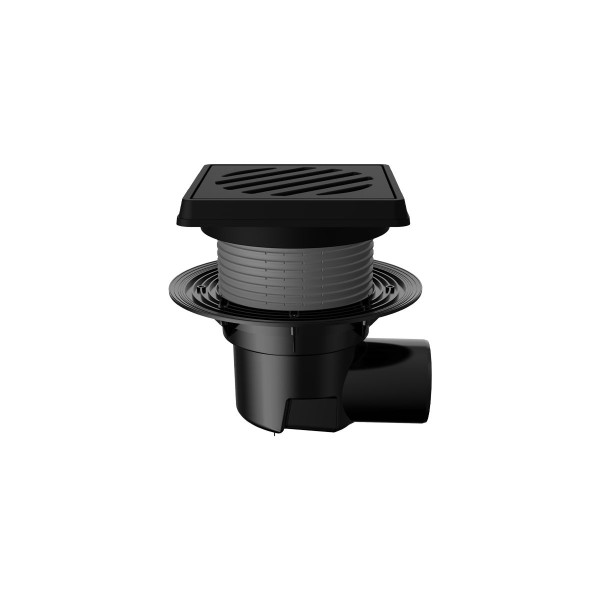 Трап регулируемый Fachmann T 615.0 PNsG 260x260 горизонтальный выпуск DN 110 с корзинкой и незамерзающим гидрозатвором, без прижимного фланца, решетка