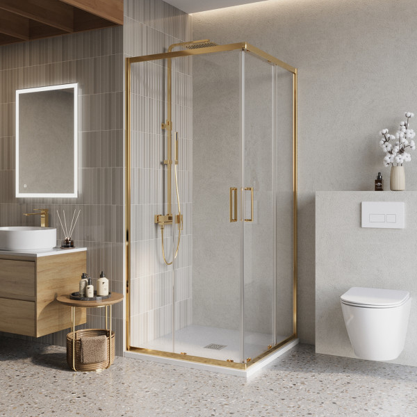 Душевой уголок BelBagno Luce 90x90x195 стекло прозрачное, профиль золото глянцевое (LUCE-A-2-90-C-ORO)