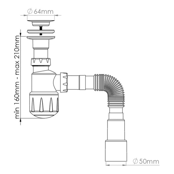 Сифон 32 мм. для биде Nova с выпуском 1 1/4"х65 с гибкой трубой 1 1/4"х40/50 (1055)