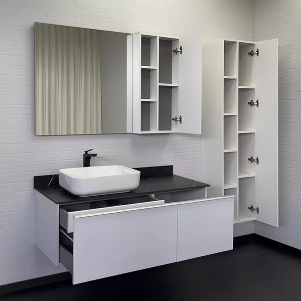 Тумба подвесная с раковиной Comforty Милан 1200x520x545 белый глянцевый/калакатта Блэк (00-00014006)