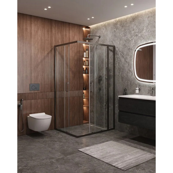 Душевой уголок Cezares Molveno 130x100x195 стекло прозрачное, профиль оружейная сталь (MOLVENO-AH-21-100+30-C-GM-IV)