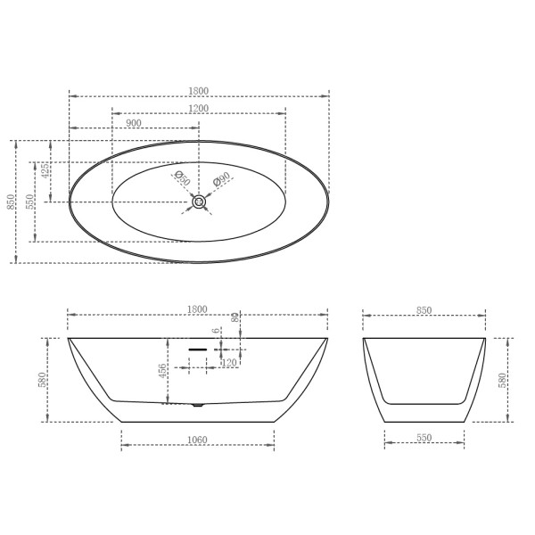 Ванна акриловая Abber 180x85 белая (AB9374-1.8)