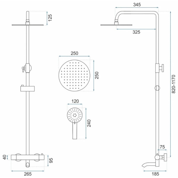 Душевая система термостат с изливом Rea Lungo Gold mat (REA-P6604) Душевая система термостат с изливом Rea Lungo Gold mat (REA-P6604)