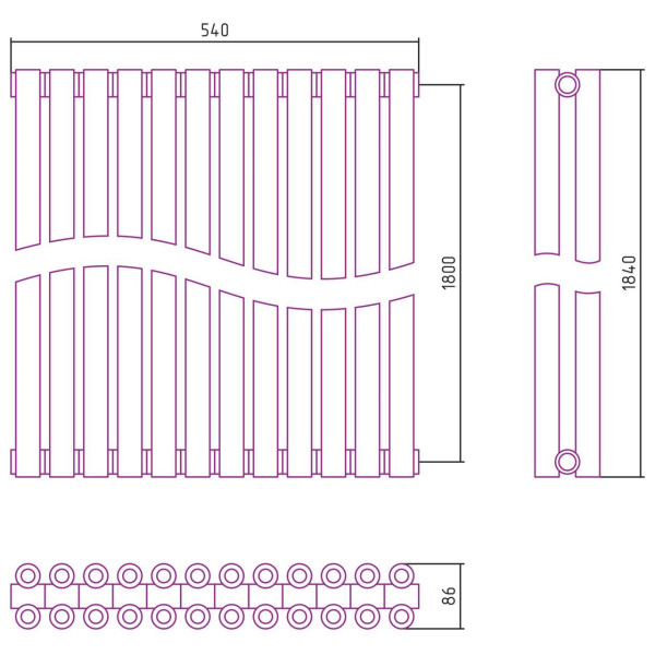 Дизайн-радиатор Сунержа Эстет-00 1800*540 12 секций хром (00-0332-1812)