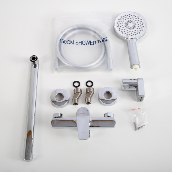 Смеситель для ванны и душа с длинным изливом с душем, шлангом и держателем BelBagno (UNIQUE-VASM-L-CRM)