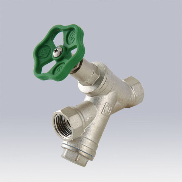 Задвижка вентильная 1/2" с косым фильтром Valtec (зеленая рукоятка) VT.053.N.04