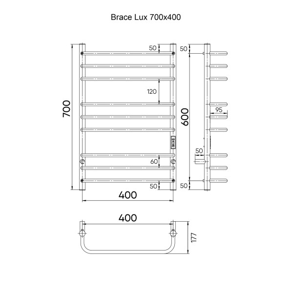 Полотенцесушитель электрический Indigo Brace Lux 700x400 таймер, унив.подкл.RxL, Полиров. (LCBLE70-40Rt)