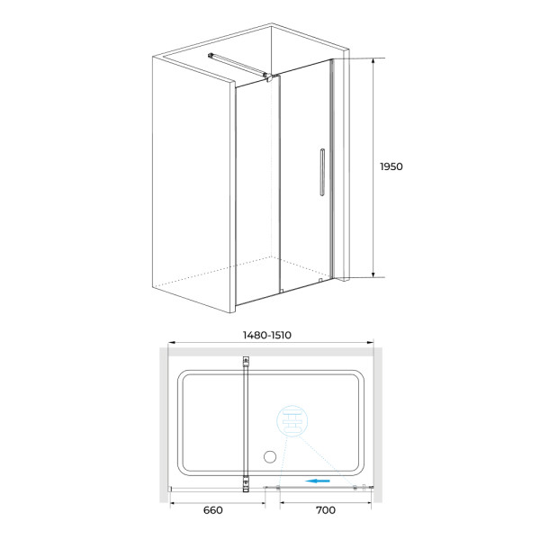 Душевая дверь RGW Tornado 150x195 стекло прозрачное, профиль черный (41071815-14)