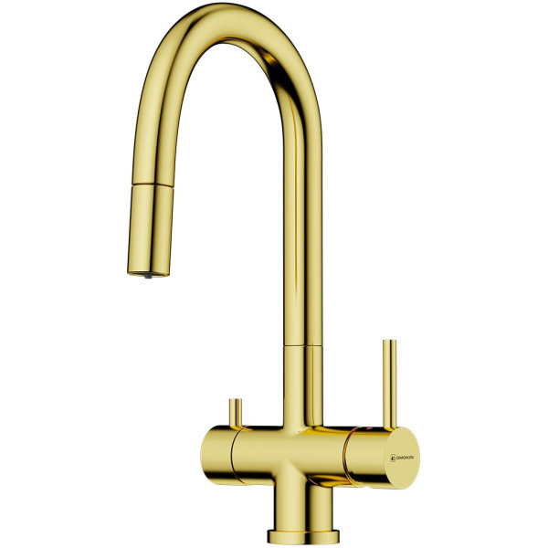 Смеситель для кухни Omoikiri Akita-S-LG с переключателем на фильтр, с выдвижным изливом светлое золото (4994350)